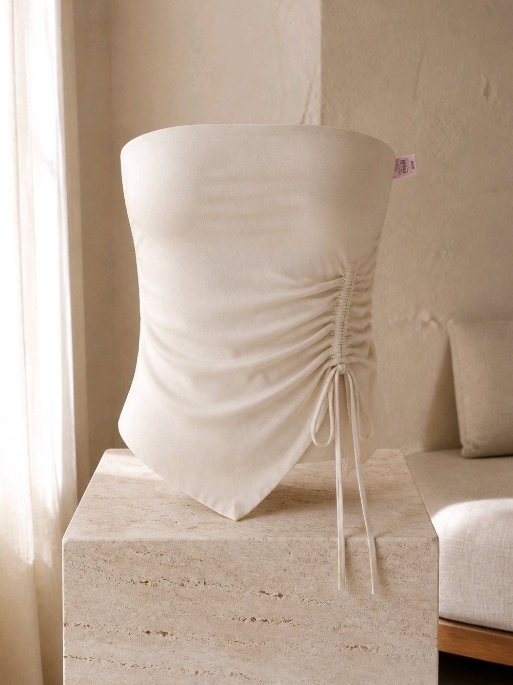 wild fable Cream Ruched Side-Tie Strapless Bandeau
